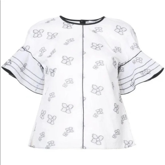 10 CROSBY DEREK LAM Floral Ruffle Sleeve Top - Picture 2 of 8
